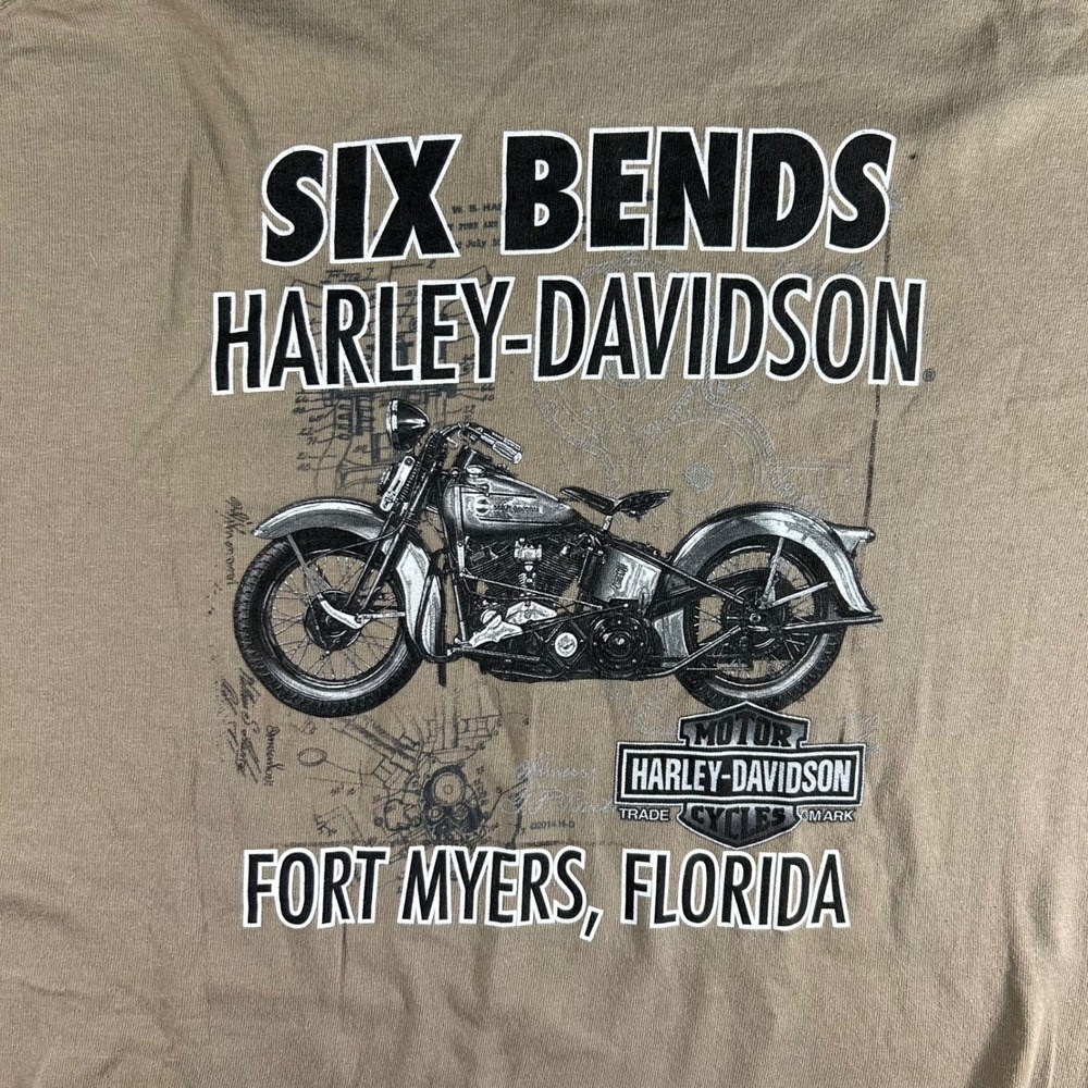 Harley Davidson Mens Graphic T Shirt Pin Up Girl Motorcycle Tan Size L - Picture 8 of 8
